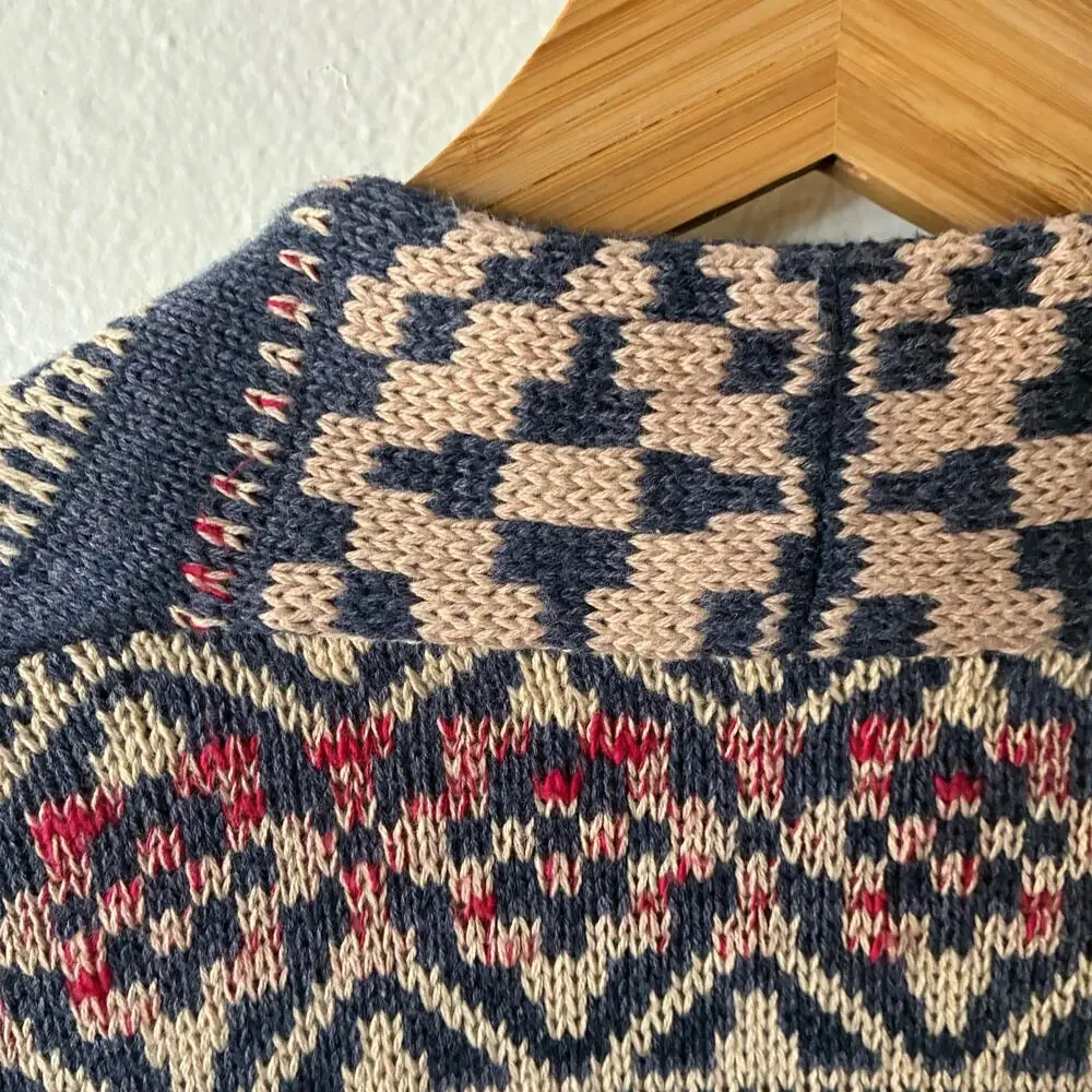 Chaps Womens Small Fair Isle Open Front Cardigan Sweater Blue Cotton Blend - Picture 10 of 11